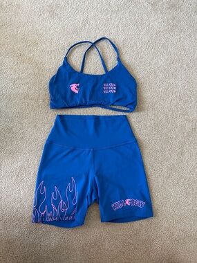 Kill Crew Scrunch Flames Biker Shorts and Matching Bra Set